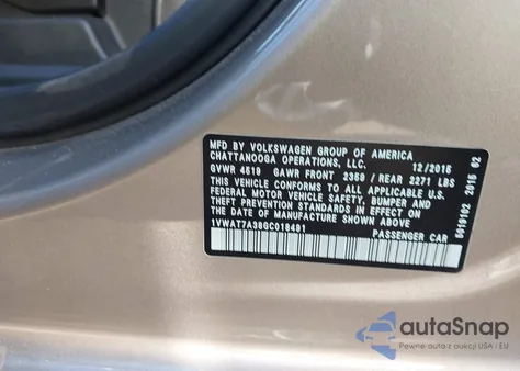 2016 Volkswagen Passat 1.8T S из США, поврежденный, VIN 1VWAT7A38GC018491